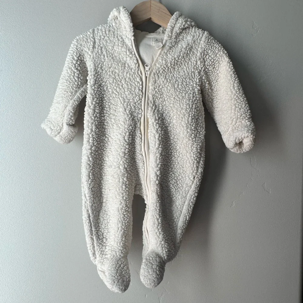 Baby Gap Sherpa Fleece Bunting Snowsuit Bear Ears Cream 3-6 Months Winter Scandi